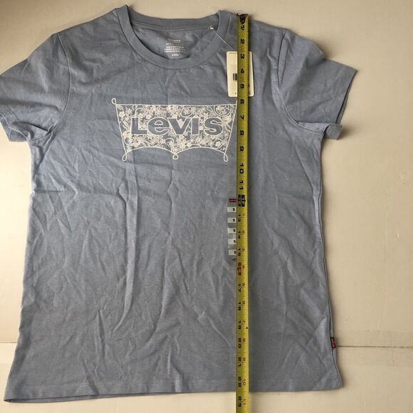 Levi's Women’s Perfect Tee Standard Fit Floral Spell Out Light Blue Small NWT - Picture 7 of 16